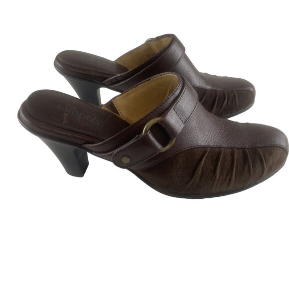 Softspots Womens 6M Brown Suede Leather Mules W Ruched Detailing & Buckle - Picture 3 of 13